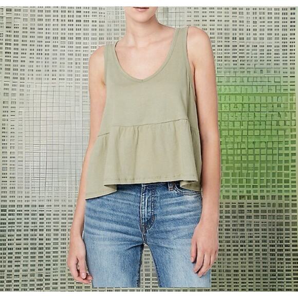 Buffalo David Bitton Babydoll Top Womens Large Green Peplum Tank MSRP $39 - Picture 1 of 14